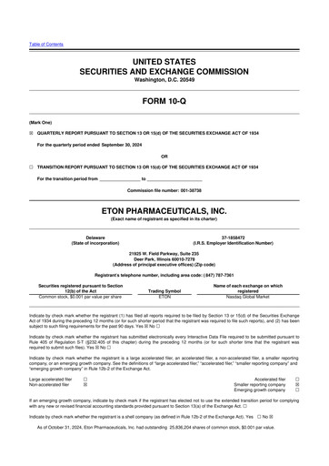 Miniature Eton Pharmaceuticals 10-Q Rapport trimestriel 2024 