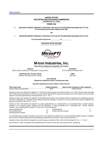 Miniature M-tron Industries 10-Q Rapport trimestriel 2024 