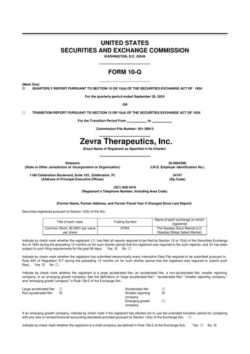 Thumbnail Zevra Therapeutics 10-Q Quarterly Report FY2024 