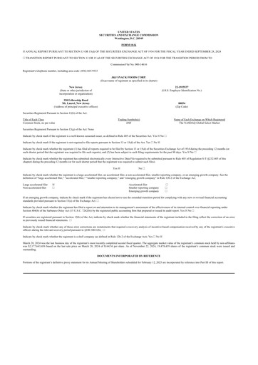 Thumbnail J&J Snack Foods
 10-K Annual Report 2024