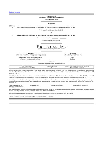 Thumbnail Foot Locker
 10-Q Quarterly Report FY2024 