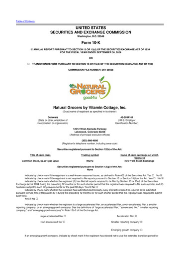 Miniature Natural Grocers by Vitamin Cottage 10-K Rapport annuel 2024