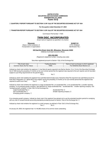 Thumbnail Twin Disc
 10-Q Quarterly Report FY 