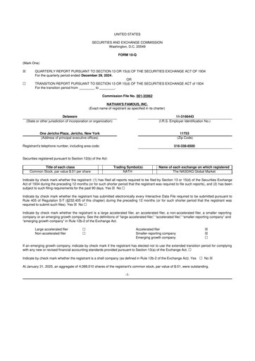 Miniature Nathan's Famous 10-Q Rapport trimestriel 2025 