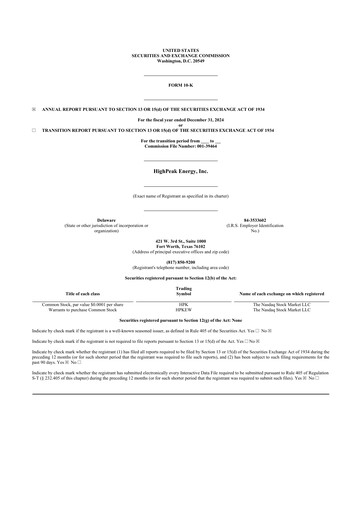 Thumbnail HighPeak Energy 10-K Annual Report 2024