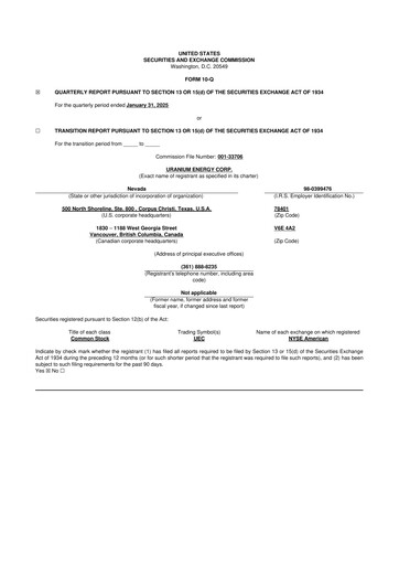 Thumbnail Uranium Energy
 10-Q Quarterly Report FY2025 