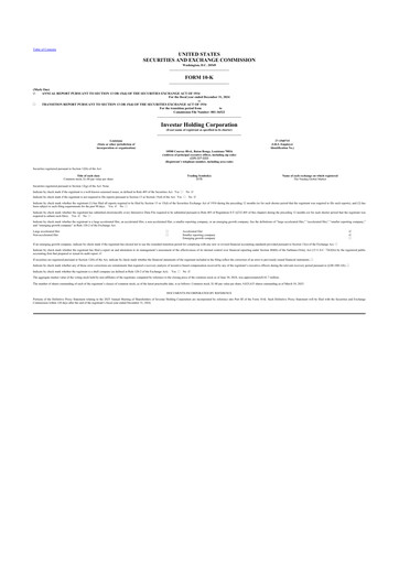 Thumbnail Investar Holding
 10-K Annual Report 2024