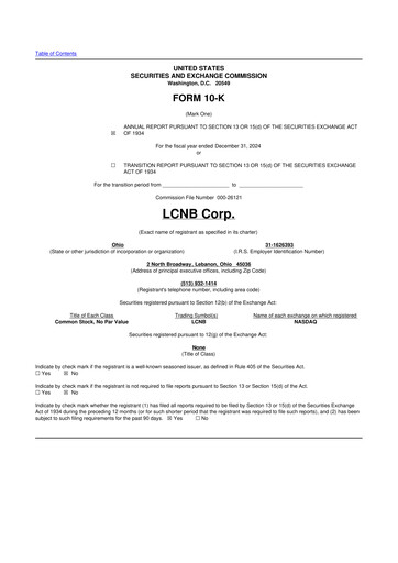 Thumbnail LCNB Corp.
 10-K Annual Report 