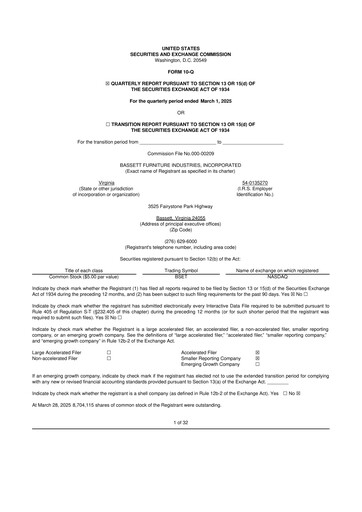 Thumbnail Bassett Furniture 10-Q Quarterly Report FY2025 