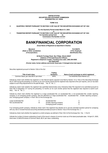 Thumbnail BankFinancial 10-Q Quarterly Report FY2025 