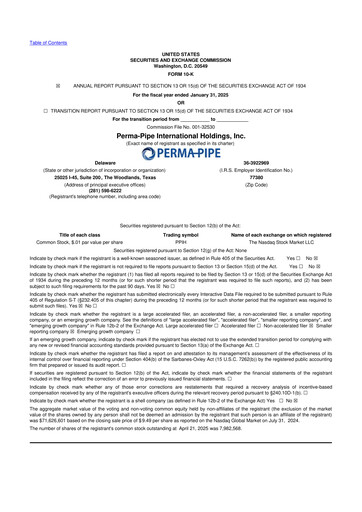 Thumbnail Perma-Pipe International 10-K Annual Report 