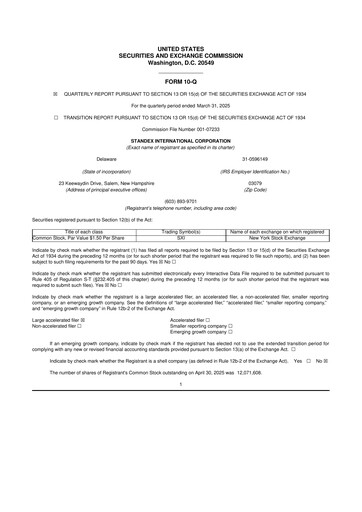 Vorschaubild Standex International 10-Q Quartalsbericht 2025 