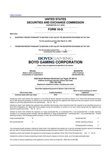 Miniature Boyd Gaming
 10-Q Rapport trimestriel 2025 