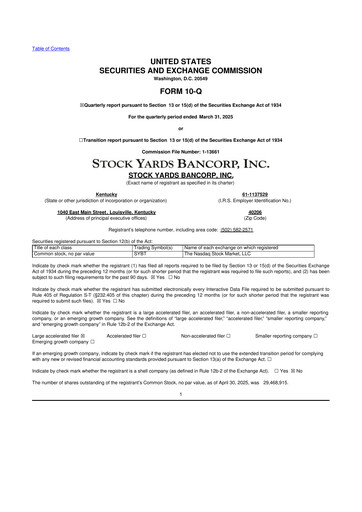 Thumbnail Stock Yards Bancorp 10-Q Quarterly Report FY2025 
