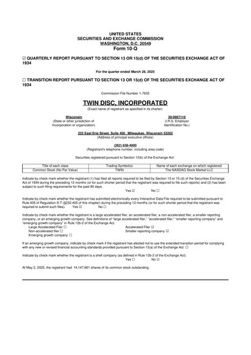 Thumbnail Twin Disc
 10-Q Quarterly Report FY 