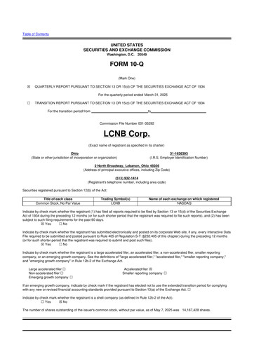 Thumbnail LCNB Corp.
 10-Q Quarterly Report FY 