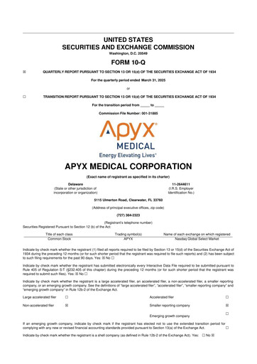 Miniature Apyx Medical 10-Q Rapport trimestriel 2025 