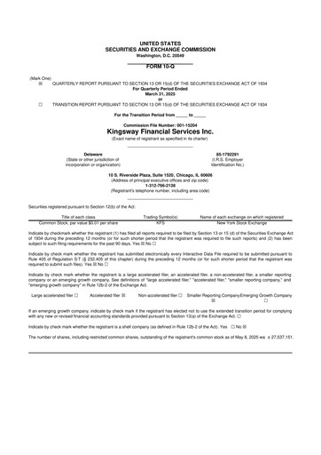 Vorschaubild Kingsway Financial Services 10-Q Quartalsbericht 2025 