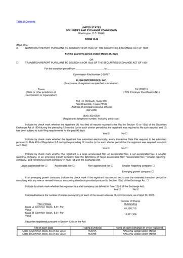 Thumbnail Rush Enterprises
 10-Q Quarterly Report FY2025 