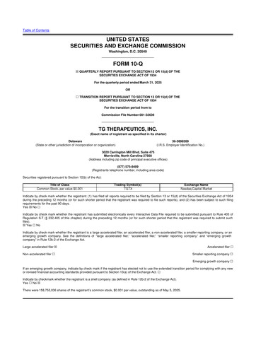 Thumbnail TG Therapeutics 10-Q Quarterly Report FY2025 