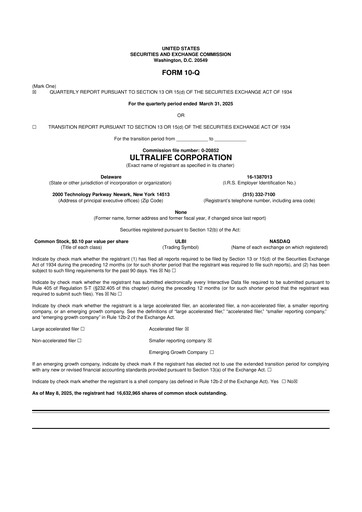 Thumbnail Ultralife Corporation 10-Q Quarterly Report FY2025 