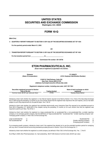 Miniature Eton Pharmaceuticals 10-Q Rapport trimestriel 2025 