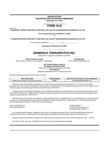 Thumbnail DiaMedica Therapeutics 10-Q Quarterly Report FY2025 