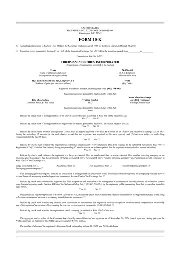 Miniature Friedman Industries 10-K Rapport annuel 2025