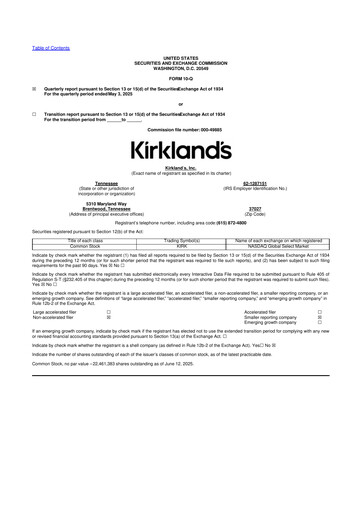 Thumbnail Kirkland's 10-Q Quarterly Report FY 