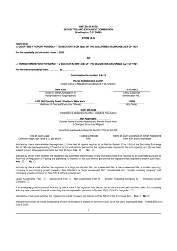 Miniature Park Aerospace 10-Q Rapport trimestriel 2026 