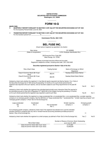 Miniature Bel Fuse 10-Q Rapport trimestriel 2025 