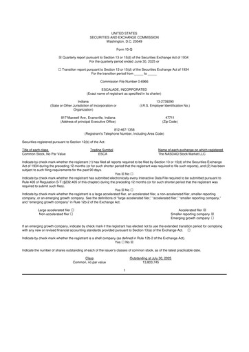 Thumbnail Escalade Sports 10-Q Quarterly Report FY 