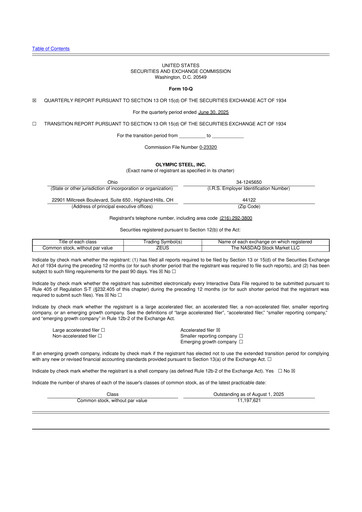 Thumbnail Olympic Steel
 10-Q Quarterly Report FY2025 