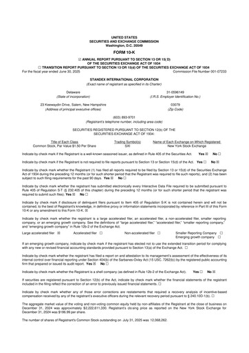 Vorschaubild Standex International 10-K Jahresbericht 2025
