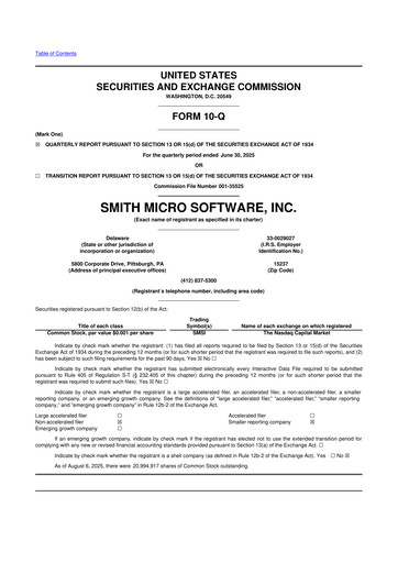 Miniature Smith Micro Software
 10-Q Rapport trimestriel 2025 