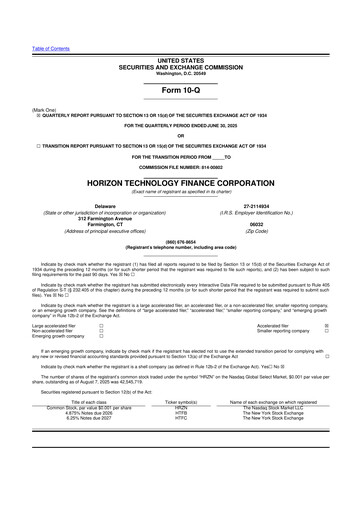 Vorschaubild Horizon Technology Finance 10-Q Quartalsbericht 2025 