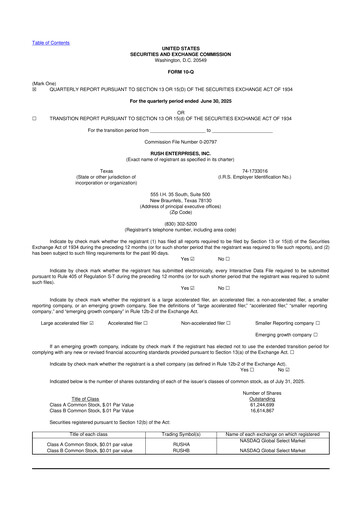 Thumbnail Rush Enterprises
 10-Q Quarterly Report FY2025 