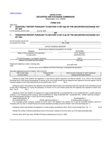 Thumbnail Cathay General Bancorp 10-Q Quarterly Report FY 