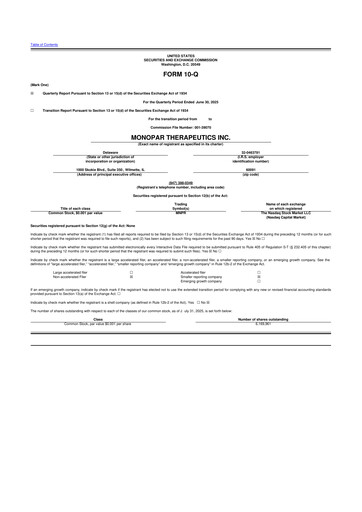Thumbnail Monopar Therapeutics 10-Q Quarterly Report FY 
