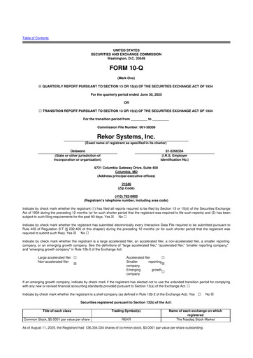 Thumbnail Rekor Systems 10-Q Quarterly Report FY2025 
