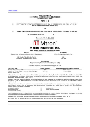 Miniature M-tron Industries 10-Q Rapport trimestriel 2025 