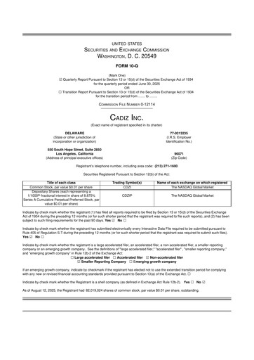 Thumbnail Cadiz Inc. 10-Q Quarterly Report FY2025 