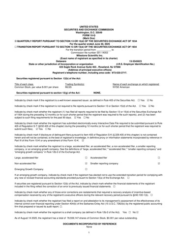 Vorschaubild Milestone Scientific 10-Q Quartalsbericht 2025 