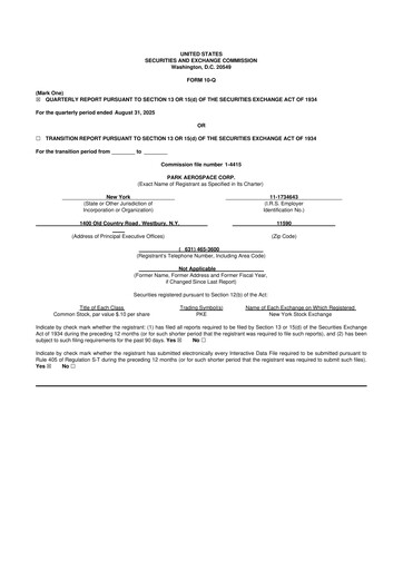 Miniature Park Aerospace 10-Q Rapport trimestriel 2025 