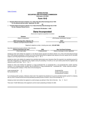 Thumbnail Dana Incorporated 10-Q Quarterly Report FY 