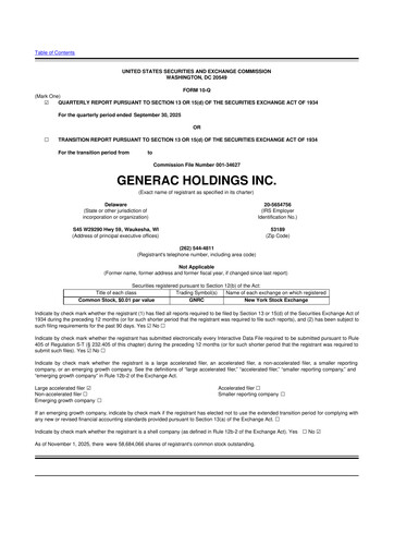 Vorschaubild Generac 10-Q Quartalsbericht 2025 