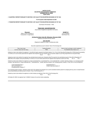 Thumbnail Twin Disc
 10-Q Quarterly Report FY 