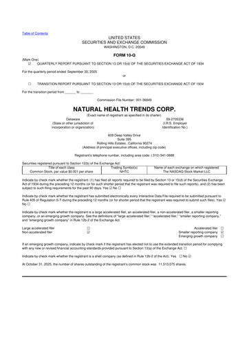 Thumbnail Natural Health Trends 10-Q Quarterly Report FY2025 