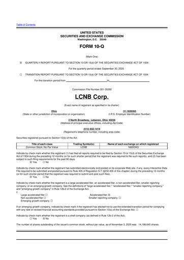 Thumbnail LCNB Corp.
 10-Q Quarterly Report FY 