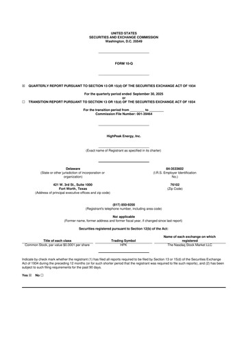 Vorschaubild HighPeak Energy 10-Q Quartalsbericht 2025 